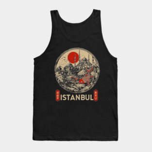 Istanbul Sultan Ahmet Mosque in Retro Japanese Poster Style Tank Top