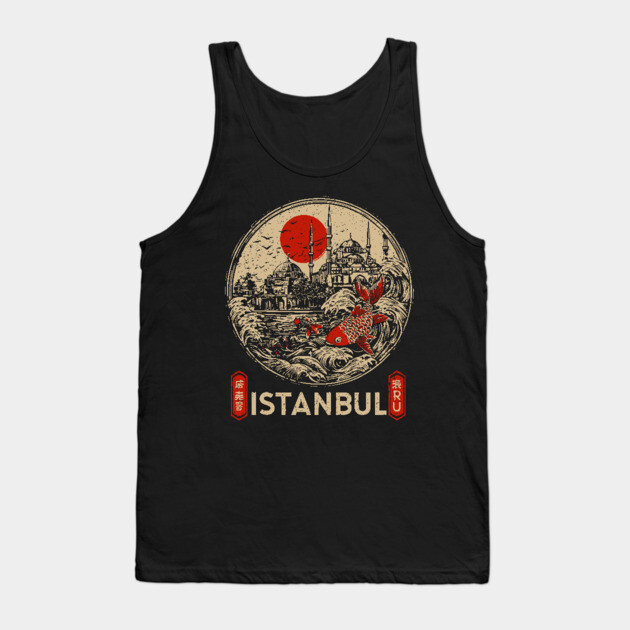 Istanbul Sultan Ahmet Mosque in Retro Japanese Poster Style Tank Top by TuncGK
