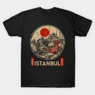 Istanbul Sultan Ahmet Mosque in Retro Japanese Poster Style T-Shirt