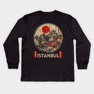 Istanbul Sultan Ahmet Mosque in Retro Japanese Poster Style Kids Long Sleeve T-Shirt