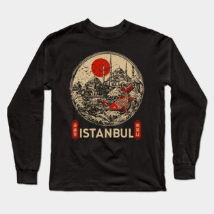 Istanbul Sultan Ahmet Mosque in Retro Japanese Poster Style Long Sleeve T-Shirt