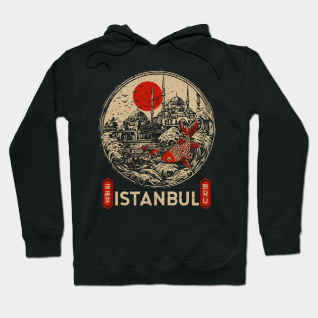Istanbul Sultan Ahmet Mosque in Retro Japanese Poster Style Hoodie by TuncGK