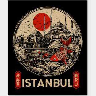 Istanbul Sultan Ahmet Mosque in Retro Japanese Poster Style Posters and Art