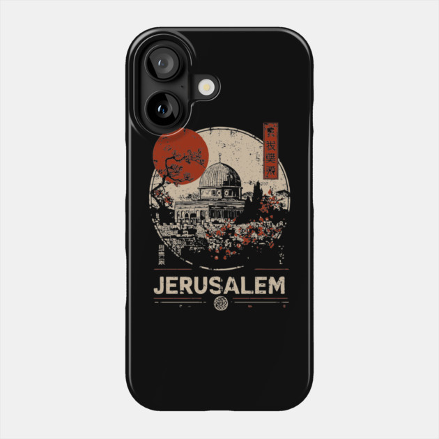 Jerusalem Dome of the Rock Red Sun Vintage Poster Phone Case by TuncGK