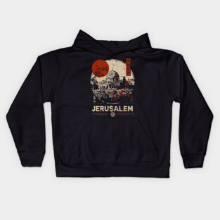 Jerusalem Dome of the Rock Red Sun Vintage Poster Kids Hoodie