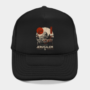 Jerusalem Dome of the Rock Red Sun Vintage Poster Hat