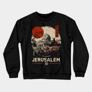 Jerusalem Dome of the Rock Red Sun Vintage Poster Crewneck Sweatshirt