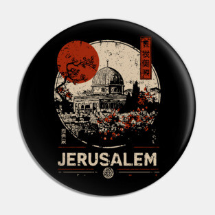 Jerusalem Dome of the Rock Red Sun Vintage Poster Pin