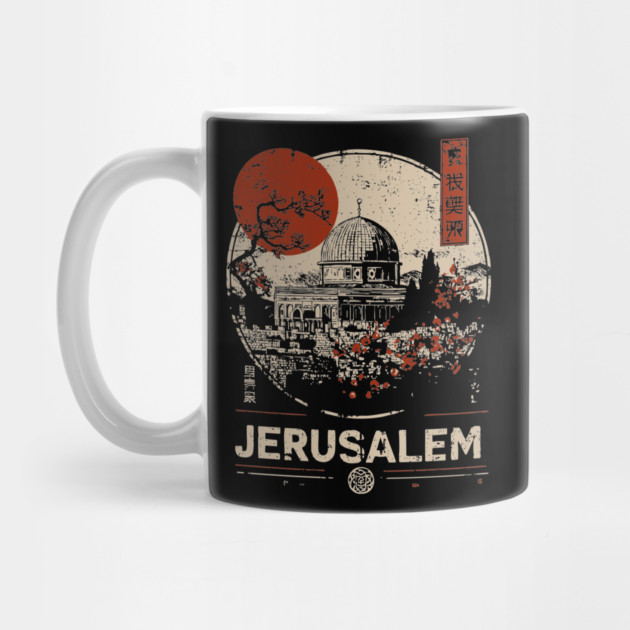 Jerusalem Dome of the Rock Red Sun Vintage Poster by TuncGK