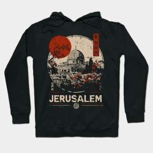 Jerusalem Dome of the Rock Red Sun Vintage Poster Hoodie