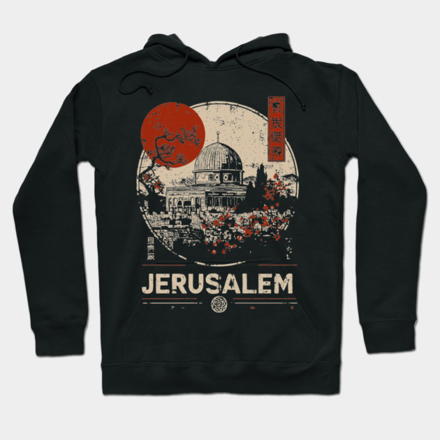 Jerusalem Dome of the Rock Red Sun Vintage Poster Hoodie by TuncGK
