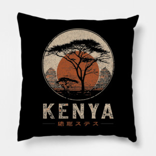 Kenya Safari Sunset Japanese Style Art Poster Pillow