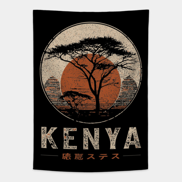 Kenya Safari Sunset Japanese Style Art Poster Tapestry by TuncGK