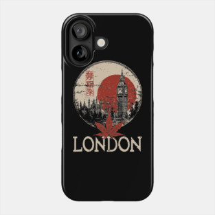 London Big Ben in Red Sun Japanese Style Poster Phone Case