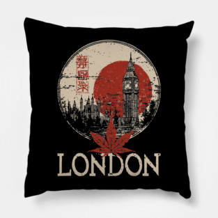 London Big Ben in Red Sun Japanese Style Poster Pillow