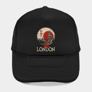 London Big Ben in Red Sun Japanese Style Poster Hat