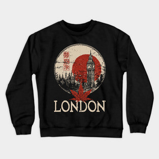 London Big Ben in Red Sun Japanese Style Poster Crewneck Sweatshirt