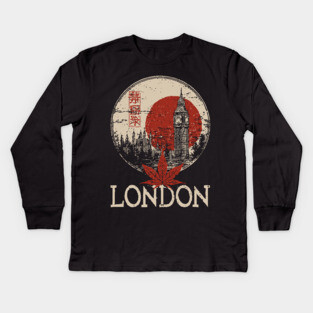 London Big Ben in Red Sun Japanese Style Poster Kids Long Sleeve T-Shirt
