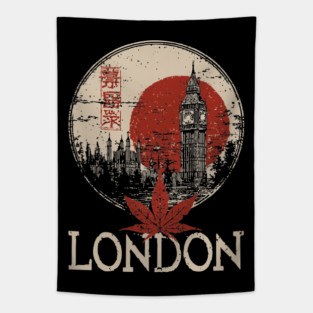 London Big Ben in Red Sun Japanese Style Poster Tapestry