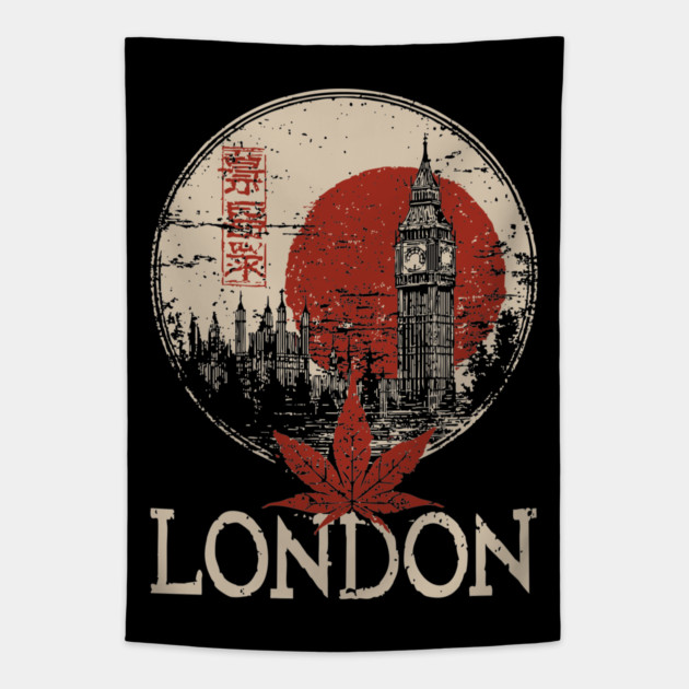 London Big Ben in Red Sun Japanese Style Poster Tapestry by TuncGK