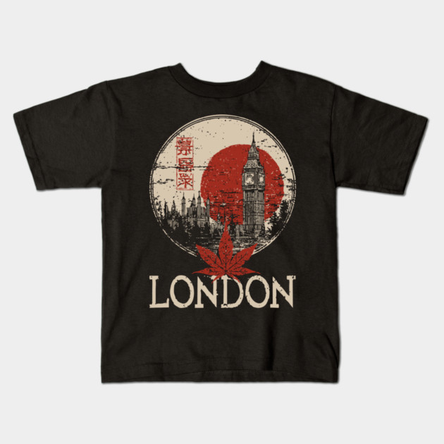 London Big Ben in Red Sun Japanese Style Poster Kids T-Shirt by TuncGK