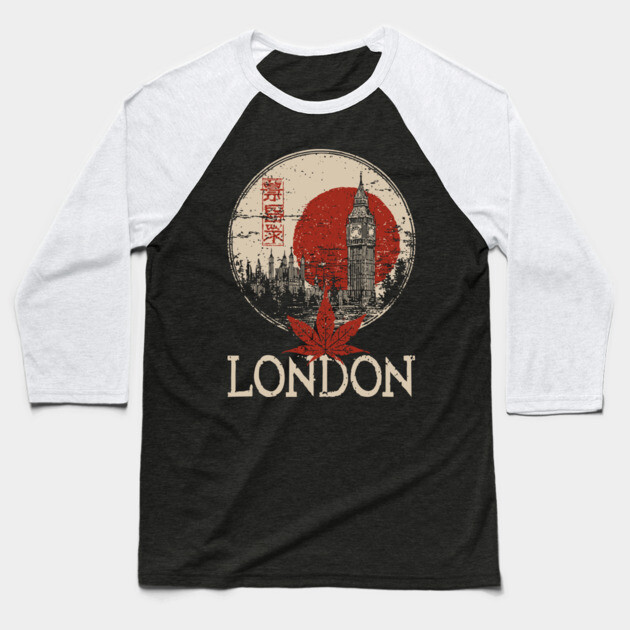 London Big Ben in Red Sun Japanese Style Poster Baseball T-Shirt by TuncGK