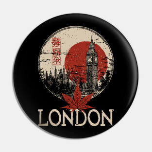 London Big Ben in Red Sun Japanese Style Poster Pin