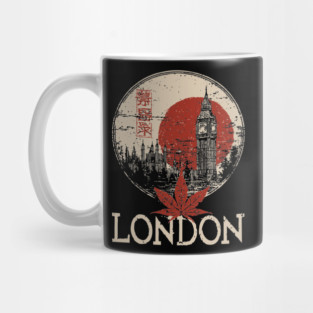 London Big Ben in Red Sun Japanese Style Poster Mug