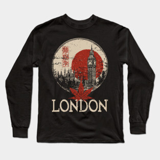 London Big Ben in Red Sun Japanese Style Poster Long Sleeve T-Shirt