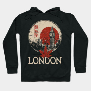 London Big Ben in Red Sun Japanese Style Poster Hoodie
