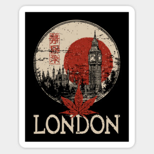 London Big Ben in Red Sun Japanese Style Poster Sticker