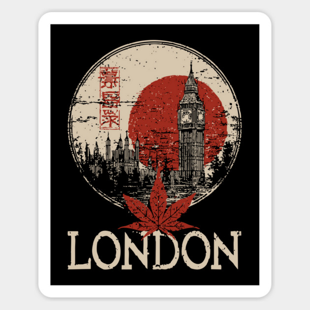 London Big Ben in Red Sun Japanese Style Poster Magnet by TuncGK
