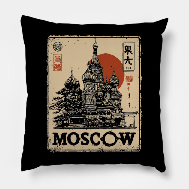 Moscow Saint Basil's Cathedral Sunset Retro Poster Pillow by TuncGK