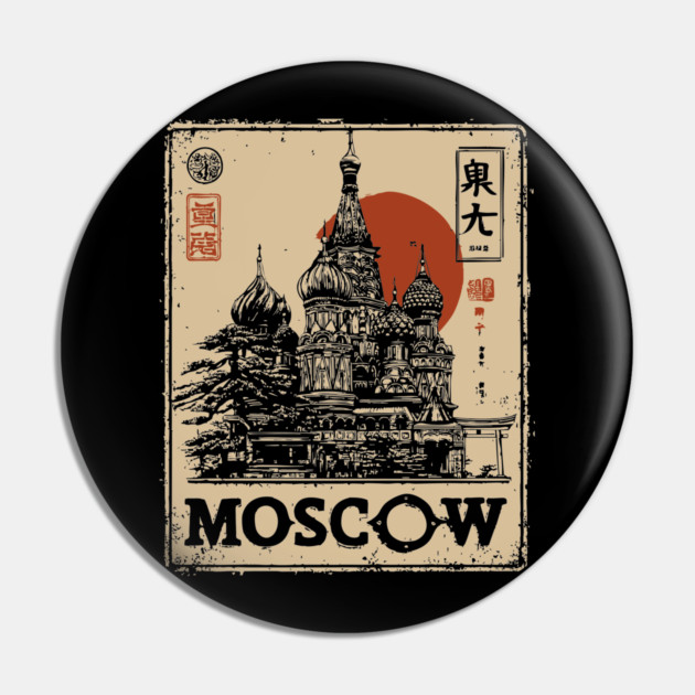 Moscow Saint Basil's Cathedral Sunset Retro Poster Pin by TuncGK