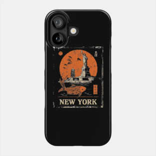 Statue of Liberty Retro Japanese Art Print Phone Case