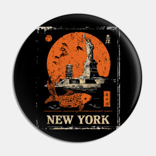 Statue of Liberty Retro Japanese Art Print Pin