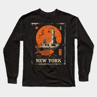 Statue of Liberty Retro Japanese Art Print Long Sleeve T-Shirt