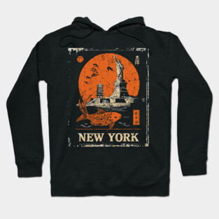 Statue of Liberty Retro Japanese Art Print Hoodie