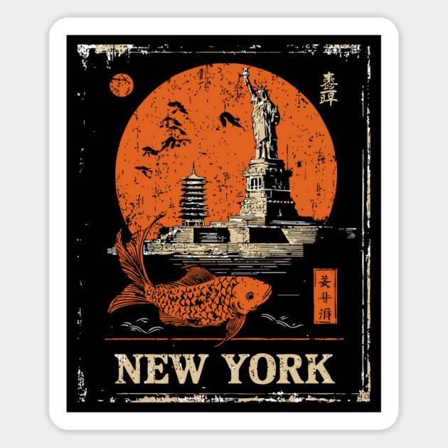 Statue of Liberty Retro Japanese Art Print Magnet by TuncGK