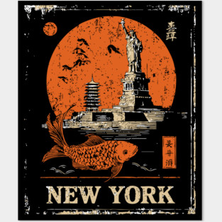 Statue of Liberty Retro Japanese Art Print Posters and Art