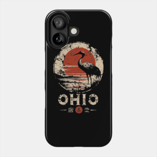 Ohio Heron Bird at Sunset Retro Japanese Print Phone Case