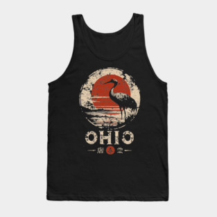 Ohio Heron Bird at Sunset Retro Japanese Print Tank Top
