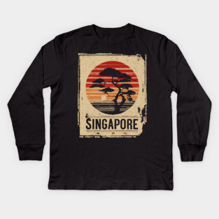 Singapore Marina Bay Sands Sunset Japanese Style Art Kids Long Sleeve T-Shirt