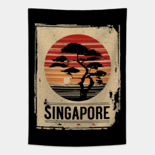 Singapore Marina Bay Sands Sunset Japanese Style Art Tapestry