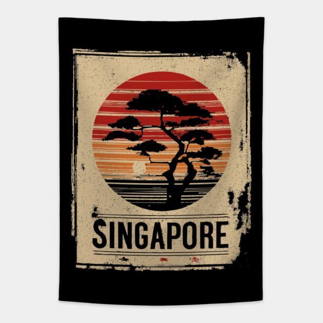Singapore Marina Bay Sands Sunset Japanese Style Art Tapestry by TuncGK