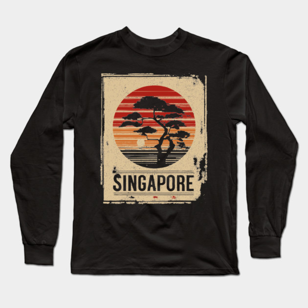 Singapore Marina Bay Sands Sunset Japanese Style Art Long Sleeve T-Shirt by TuncGK
