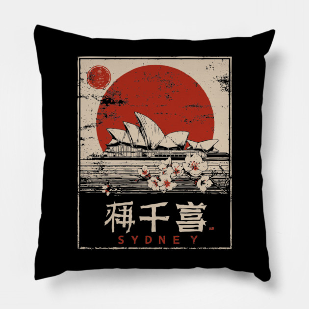 Sydney Opera House Red Sun Japanese Poster Pillow by TuncGK