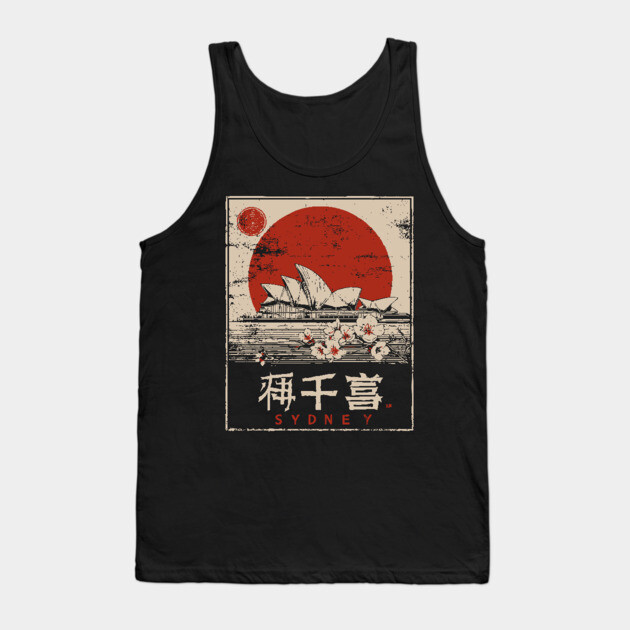 Sydney Opera House Red Sun Japanese Poster Tank Top by TuncGK