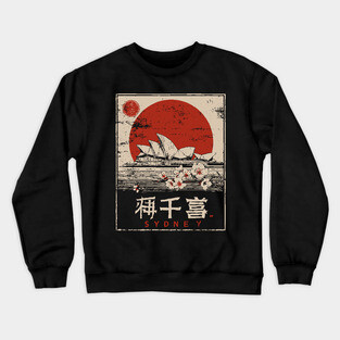 Sydney Opera House Red Sun Japanese Poster Crewneck Sweatshirt