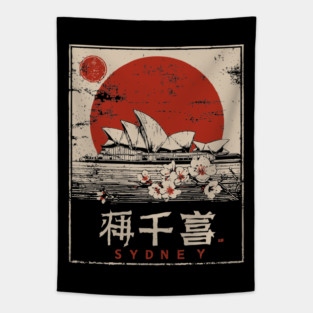 Sydney Opera House Red Sun Japanese Poster Tapestry